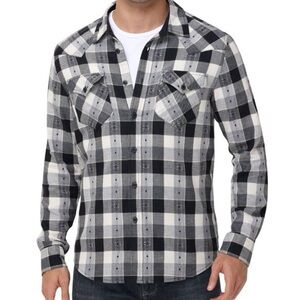 Frye Casual Black and Gray Plaid Button Down Shirt